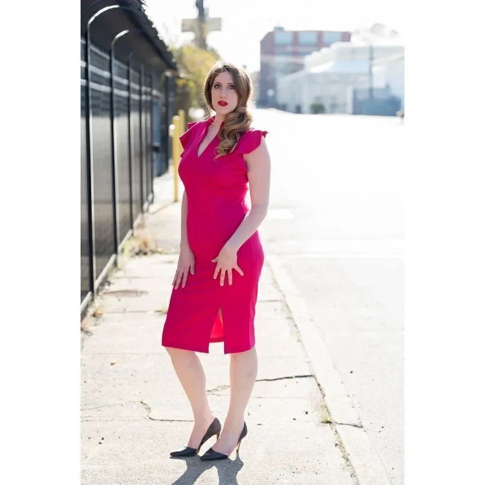 DKNY hot pink dress with flutter sleeves